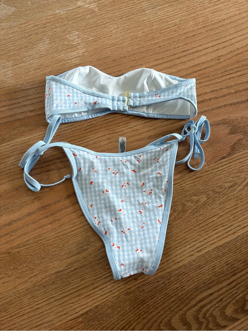 Frankie's Bikinis Light Blue Gingham Floral Strapless Bikini - Picture 3 of 4